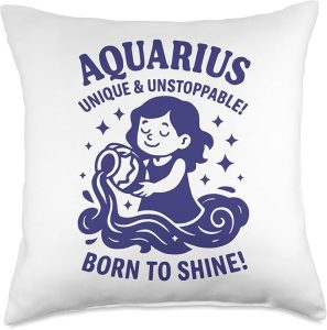 Aquarius Sign Of Zodiac Cute For Kids and Women Throw Pillow - Aquarius Pillow for men