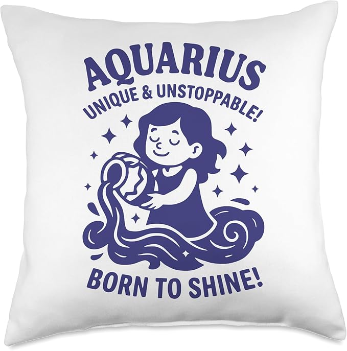 Aquarius Sign Of Zodiac Cute For Kids and Women Throw Pillow - Aquarius Pillow for men