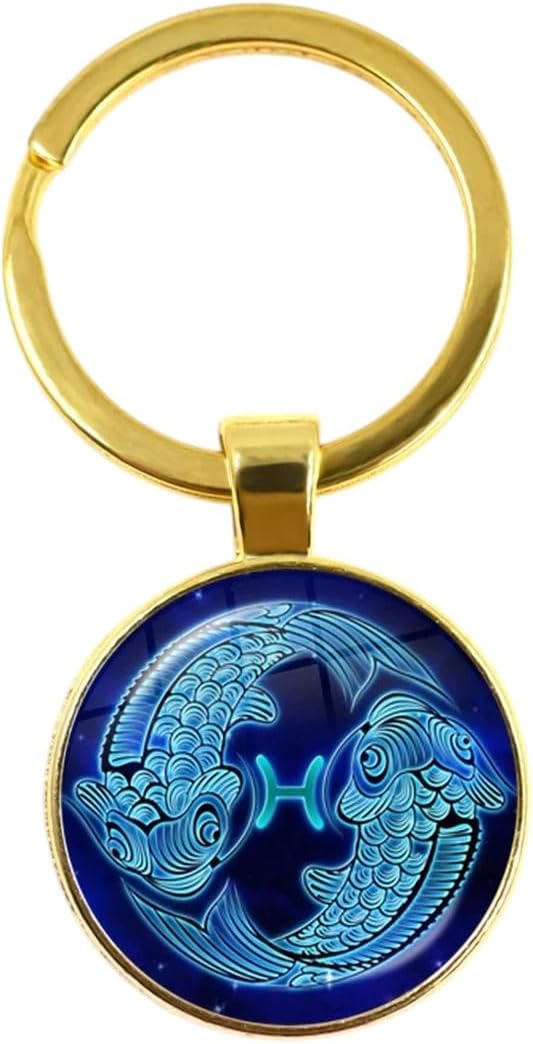 New 2026 12 Zodiac Signs Glass Cabochon Constellations Keychain Fashion Jewelry Virgo Cancer Aries Gemini Birthday Gift Key Rings Accessories Creative - Aries Keychain for men