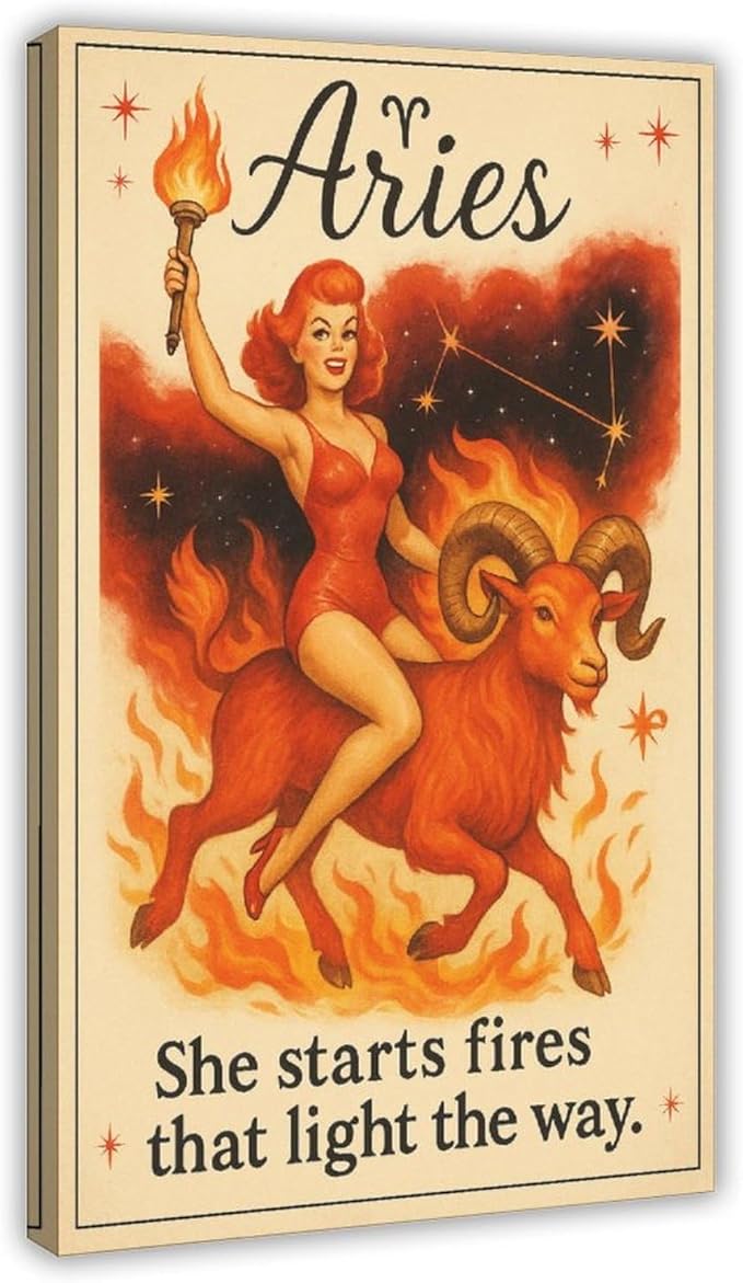 Aries Girl, A Fierce And Retro Sign Who Is A Natural Leader Poster Print for Teen Boys Room Wall Art Canvas Painting Print 20x30inch(50x75cm) - Aries Canvas for men