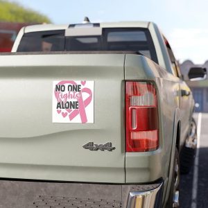 Breast Cancer Car Magnets - 'No One Fights Alone' Breast Cancer Awareness Decals, Supportive Gifts, Auto Decor, [...] - Cancer Car Accessories for men
