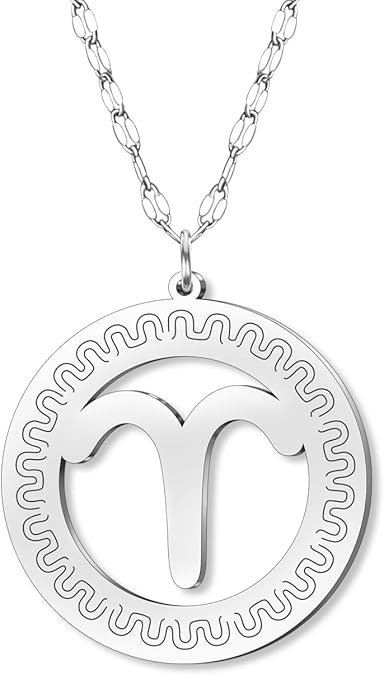 Stainless Steel Dainty Disc Zodiac Sign Necklace Silver 12 Constellation Pendant Horoscope Birthday Gifts for Women Astrology Lovers Minimalist Jewelry - Aries Necklace for men