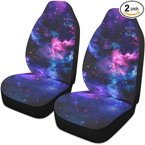 2 PCS Blue Galaxy Car Seat Covers Purple Nebula and Shining Stars in The Universe Cool Deep Space Print Vehicle Seat Protector Cushion Cover Universal Car Accessories for SUV Truck Sedan - Aquarius Car Seat Cover for men
