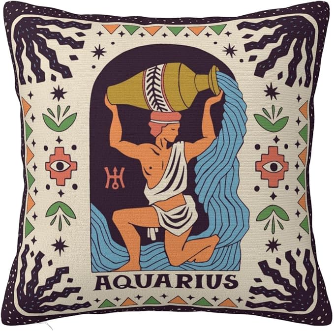 12 Zodiac Signs Throw Pillow Cover Soft and Comfortable for Couch Bed Car Home Decor Square Zodiac Pillow Case Aquarius 16"x16" - Aquarius Pillow for men