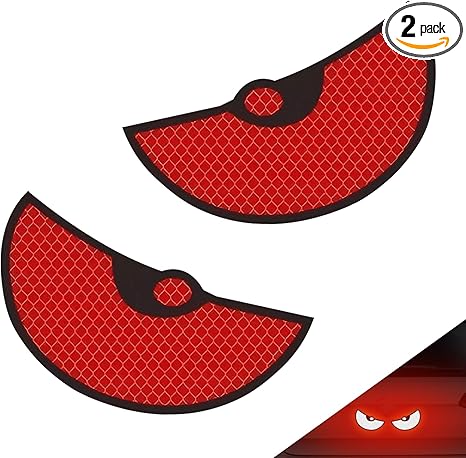 2 PCS Car Reflective Stickers, Semicircular Devil Eyes Decals, 4.13" x 2.95" Waterproof Night Safety Driving Caution Sign, Universal for Car Trunk Bumper Window Rear Tailgate (Red) - Aries Sticker for men