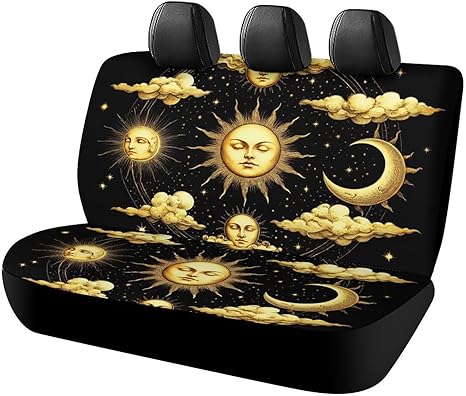Car Rear Seat Covers Scratch Proof Universal Vehicles Rear Bench Cover Sun Crescent Moon Stars Astrology Tarot Cards Auto Back Seat Protector Car Interior Decor - Aquarius Car Seat Cover for men