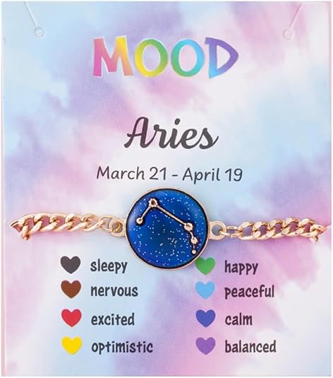 Zodiac Bracelets for Women Men 12 Constellations Sign Color Changing Mood Charm Bracelet Emotion Feeling Temperature Sensing Bracelets Astrology Horoscope Jewelry Birthday Gift - Aries Bracelet for men
