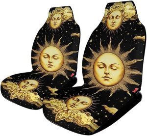 Universal Car Seat Covers 2 Pack, Sun Crescent Moon Stars Astrology Tarot Cards Vehicles Front Seat Protector Covers Auto Bucket Seats Cover Car Interior Accessories - Aquarius Car Seat Cover for men