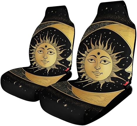 Auto Seat Protector for Front Seats, Sun Crescent Moon Stars Astrology Tarot Cards Car Bucket Seat Covers Universal Dust Proof Vehicles Seats Protector Cover, 2PCS - Aquarius Car Seat Cover for men