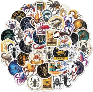 50Pcs Scorpio Zodiac Stickers - Realistic Vinyl Decals for Water Bottles, Laptops & Skateboards | Astrology Gifts for Teens, Horoscope Lovers, Cosmic Decor - Scorpio Sticker for men
