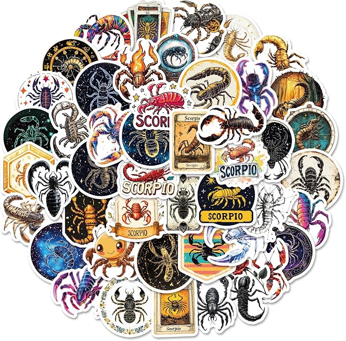 50Pcs Scorpio Zodiac Stickers - Realistic Vinyl Decals for Water Bottles, Laptops & Skateboards | Astrology Gifts for Teens, Horoscope Lovers, Cosmic Decor - Scorpio Sticker for men