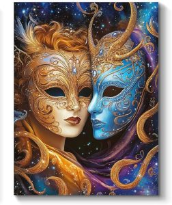 Zodiac Sign of Gemini with Masks Wall Art Canvas Print Decor for Bedroom Office Bathroom Living Room (Framed, 12x16 inch) 170 - Gemini Canvas for men
