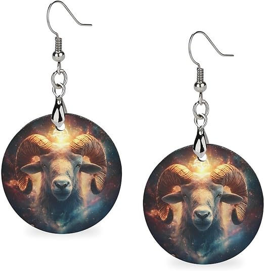 Aries-Zodiac Sign Round Earrings for Women Lightweight Wooden Hoop Dangle Earring Trendy Jewelry - Aries Earrings for men