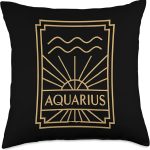 Aquarius Art Deco Zodiac Graphic Throw Pillow - Aquarius Pillow for men