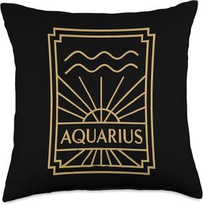 Aquarius Art Deco Zodiac Graphic Throw Pillow - Aquarius Pillow for men