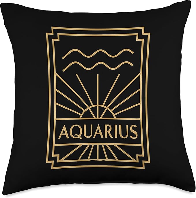Aquarius Art Deco Zodiac Graphic Throw Pillow - Aquarius Pillow for men