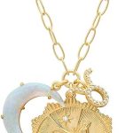 Gold Zodiac Sign Embossed Coin Opal Crescent Moon Charm Necklace for Women Trendy 18K Gold Plated Retro Paperclip Chain 12 Constellation Horoscope Necklaces Astrology Jewelry Gifts - Taurus Products for men