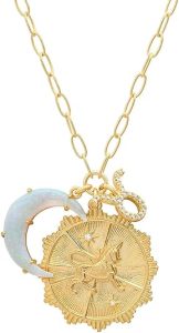 Gold Zodiac Sign Embossed Coin Opal Crescent Moon Charm Necklace for Women Trendy 18K Gold Plated Retro Paperclip Chain 12 Constellation Horoscope Necklaces Astrology Jewelry Gifts - Taurus Products for men