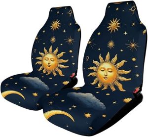 Full Set of 2 Piece Car Seat Cover Vehicle Seats Protector Only Driver Seat Covers (Sun Moon Boho Astrology) - Aquarius Car Seat Cover for men