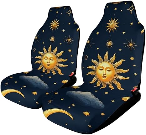 Full Set of 2 Piece Car Seat Cover Vehicle Seats Protector Only Driver Seat Covers (Sun Moon Boho Astrology) - Aquarius Car Seat Cover for men
