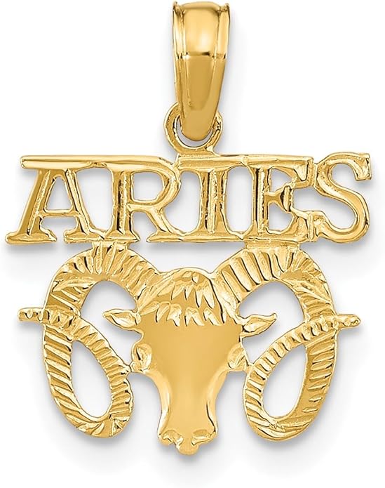 14k Yellow Gold Aries Zodiac Pendant with Bold Ram Head Design, Astrology Necklace Medallion for Women or Unisex Wear, Horoscope Jewelry Featuring Constellation Symbol and Aries Sign Charm - Aries Necklace for men