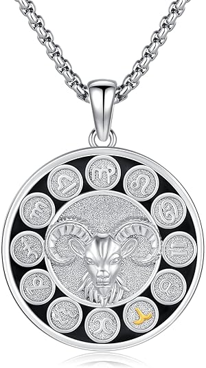 Zodiac Sign Necklaces for Women Men 925 Sterling Silver Constellation Jewelry Pendant Horoscope Medallion Retro Celestial Astrology Astrology - Aries Necklace for men