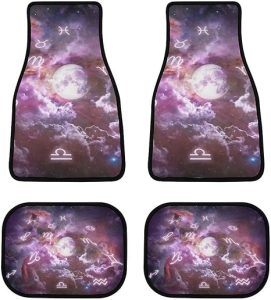 Colorful Zodiac Signs and The Moon 4-Piece Black All-Season Floor Mats, Universal Trim-to-Fit Custom Auto Mats,Anti-Slip Design - Virgo Car Floor Mat for men