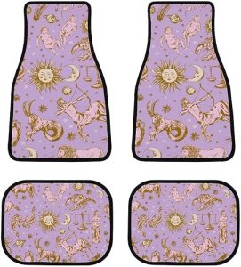 Astrological Zodiac Signs 4-Piece Black All-Season Floor Mats, Universal Trim-to-Fit Custom Auto Mats,Anti-Slip Design - Virgo Car Floor Mat for men