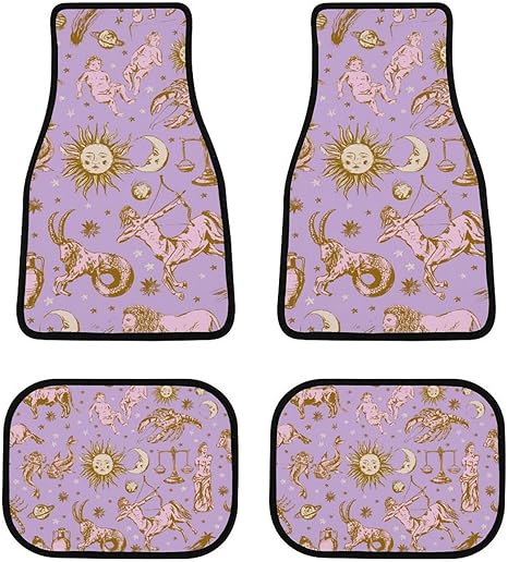 Astrological Zodiac Signs 4-Piece Black All-Season Floor Mats, Universal Trim-to-Fit Custom Auto Mats,Anti-Slip Design - Virgo Car Floor Mat for men