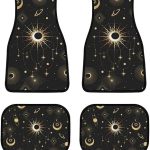 Gold Astrology Mystical Elements 4-Piece Black All-Season Floor Mats, Universal Trim-to-Fit Custom Auto Mats,Anti-Slip Design - Virgo Car Floor Mat for men