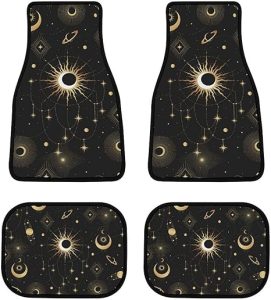 Gold Astrology Mystical Elements 4-Piece Black All-Season Floor Mats, Universal Trim-to-Fit Custom Auto Mats,Anti-Slip Design - Virgo Car Floor Mat for men