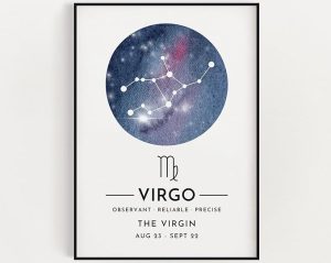 Virgo Star Sign Wall Art Print Zodiac Instant Constellation Birthday Gift - Virgo Poster for men