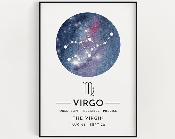 Virgo Star Sign Wall Art Print Zodiac Instant Constellation Birthday Gift - Virgo Poster for men