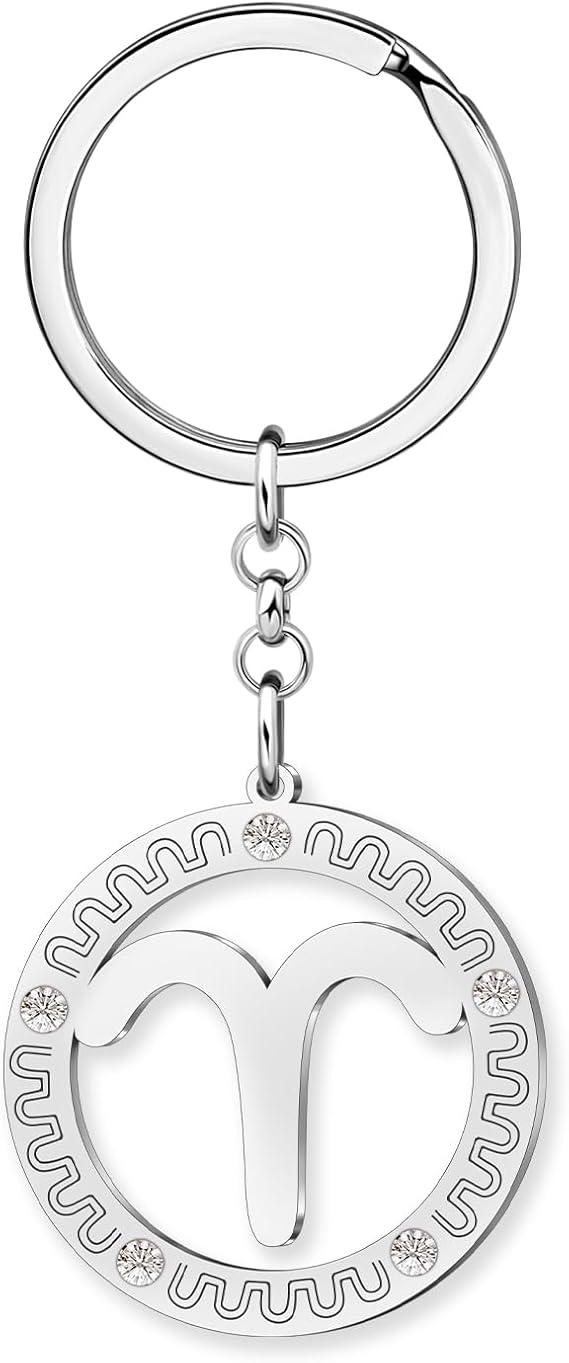 Astrology Gifts for Women Stainless Steel Zodiac Sign Keychain Accessories Constellation Gifts Horoscope Zodiac Charms - Aries Ring for men