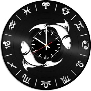 Pisces Sign Zodiac Sign Vintage Black Vinyl Record Wall Clock Wall Art 3D Modern Design Office Bar Room Home Decor Gift - Pisces Home Decor for men