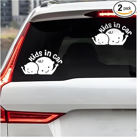 Kids in Car Sticker, 2PCS Waterproof Reflective Vehicle Safety Sign Decal, Funny Removable Automotive Side Window Bumper Decorative Sticker, Universal for SUV RV Truck (White) - Aries Sticker for men