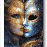 Zodiac Sign of Gemini with Masks Wall Art Canvas Print Decor Poster Painting for Bedroom Office Bathroom Living Room (Framed, 12x16 inch) 459 - Gemini Canvas for men