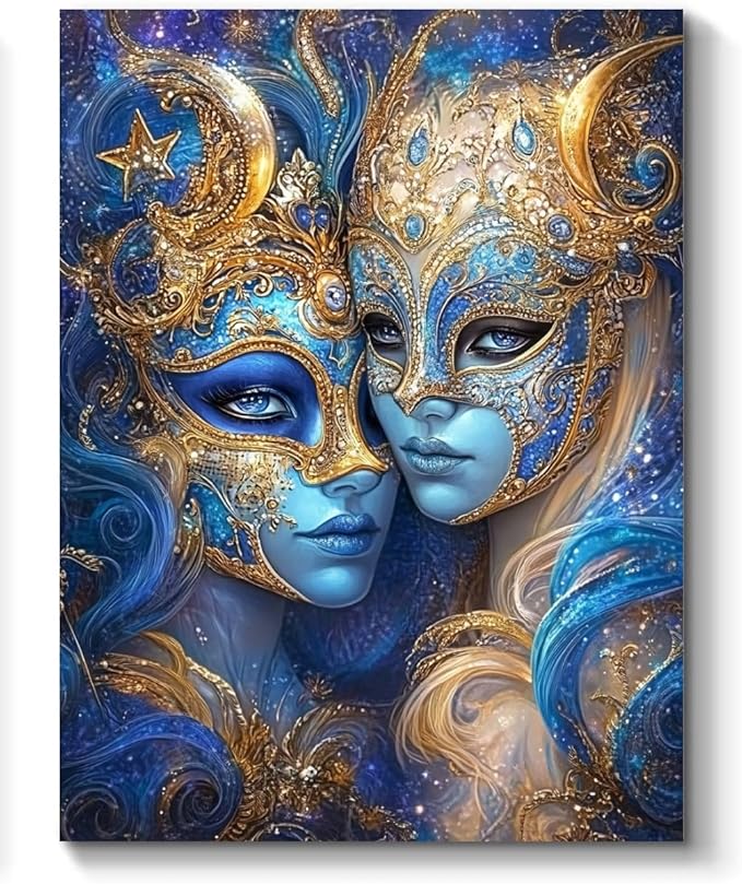 Zodiac Sign of Gemini with Masks Wall Art Canvas Print Decor Poster Painting for Bedroom Office Bathroom Living Room (Framed, 12x16 inch) 460 - Gemini Canvas for men