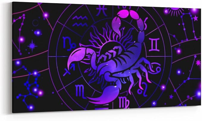 Feelyou Scorpio Canvas Wall Art for Living Room Bedroom 19"x38" Constellations Large Artwork for Kids Boys Girls 12 Horoscope Astrology Wall Paintings Bohemian Exotic Style Pictures Home Decor - Scorpio Canvas for men