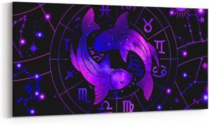 Feelyou Pisces Canvas Wall Art for Living Room Bedroom 24"x48" Constellations Large Artwork for Kids Boys Girls 12 Horoscope Astrology Wall Paintings Bohemian Exotic Style Pictures Home Decor - Pisces Canvas for men