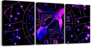 Feelyou Sagittarius Canvas Wall Art for Living Room Bedroom 12"x16"x 3Pcs Constellations Picture Wall Decor for Home Decor Kids Boys Girls Bohemian Exotic Style 12 Horoscope Astrology Painting - Sagittarius Home Decor for men