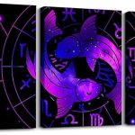 Feelyou Pisces Canvas Wall Art for Living Room Bedroom 12"x16"x 3Pcs Constellations Picture Wall Decor for Home Decor Bathroom Kids Boys Girls Bohemian Exotic Style 12 Horoscope Astrology Painting - Pisces Canvas for men