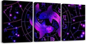 Feelyou Pisces Canvas Wall Art for Living Room Bedroom 12"x16"x 3Pcs Constellations Picture Wall Decor for Home Decor Bathroom Kids Boys Girls Bohemian Exotic Style 12 Horoscope Astrology Painting - Pisces Canvas for men