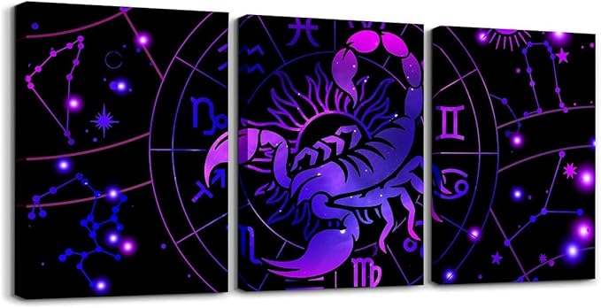 Feelyou Scorpio Canvas Wall Art for Living Room Bedroom 12"x16"x 3Pcs Constellations Picture Wall Decor for Home Decor Bathroom Kids Boys Girls Bohemian Exotic Style 12 Horoscope Astrology Painting - Scorpio Canvas for men