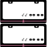 Breast Cancer Awareness License Plate Frame 2 Pack Pink Ribbon License Plate Holder for Front or Rear Car Tags Stainless Steel Funny Car Decoration with Screws 6.3 X 12.2 Inch - Cancer Car Accessories for men