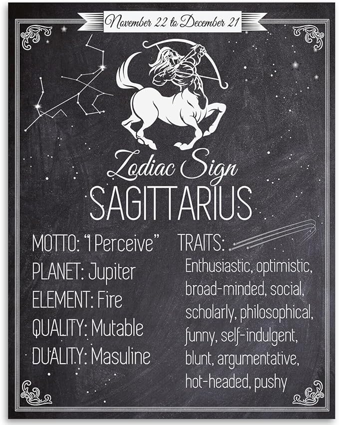 Zodiac Sign Sagittarius Metal Tin Sign - 8x12 Inch Wall Decor for Home, Garage, Bar, Man Cave, or Office - Sagittarius Home Decor for men