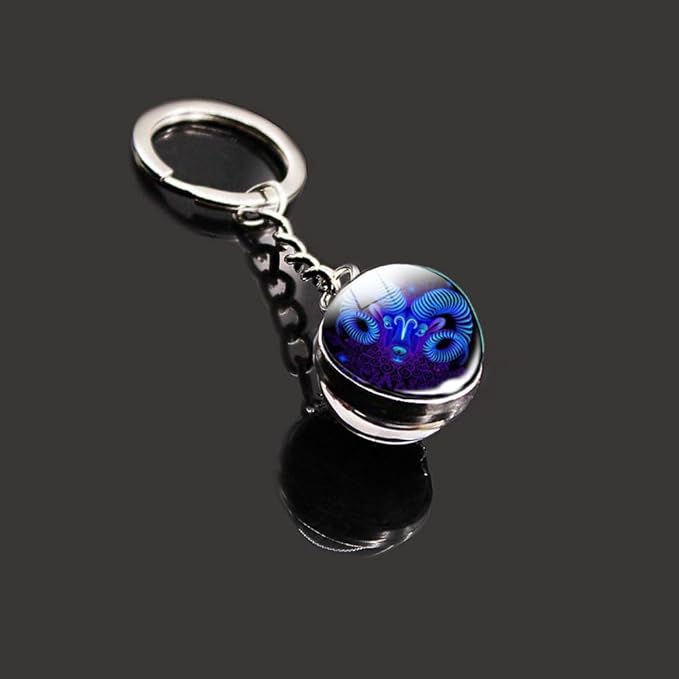 Key Chain for Women Men Twelve Constellations Fashion Keychains Gemstone Crystal Pendant Key Chains Key Ring Accessories - Aries Ring for men