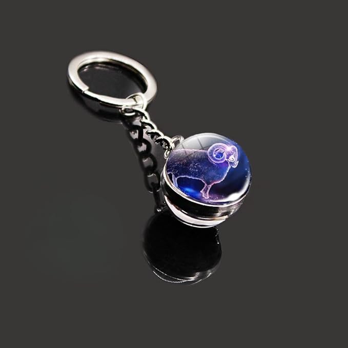 Keychains Luminous Twelve Constellations Fashion Gemstone Crystal Pendant Key Ring Accessories Key Chain for Women Men - Aries Keychain for men