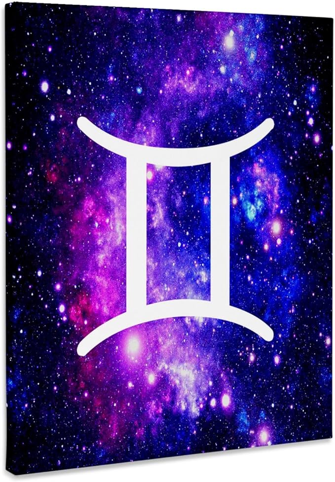 3dRose, Gemini star sign on purple space background zodiac horoscope symbol, Museum Grade Canvas Wrap 16x20 - Gemini Canvas for men