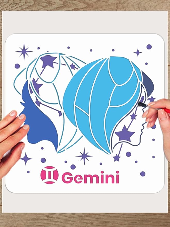 1Pcs Gemini Stencils for Painting, 11.8x11.8inchs Constellation Reusable Stencil Two Female Heads Crafts Drawing Templates for Painting on Wood Wall Door Canvas Fabric Sign Home Decor - Gemini Canvas for men